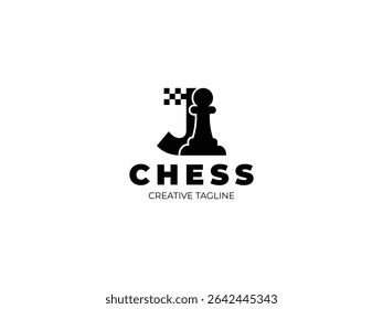 Letter J chess logo design with pawn and chess board