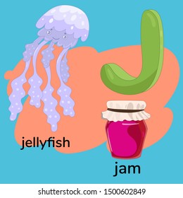 Letter j of the child's alphabet. Vector graphics.