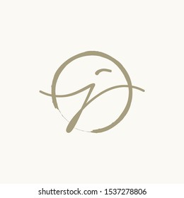 Letter J With Circle Brush Logo. Creative fashion logo design. handwritten logo for identity - Vector