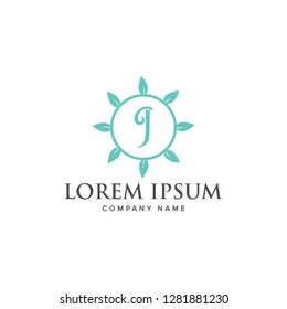 letter J circle logo design template. creative sign. Universal vector icon. leaves, natural, beauty style - Vector