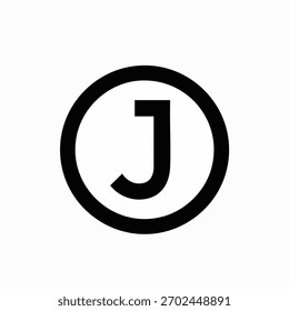Letra J na ilustração de ícone preto e branco minimalista simples de quadro circular