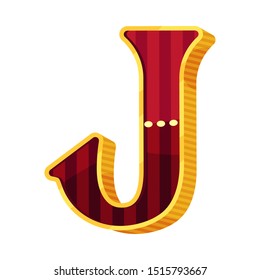 Letter J in circus style. Vector illustration on a white background.