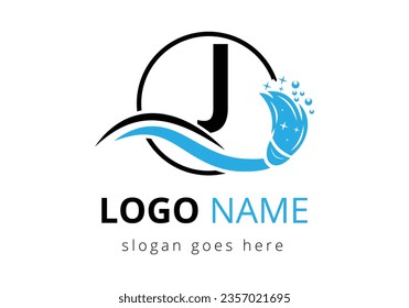 Letter J cleaning service logo design template