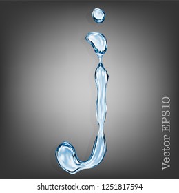 Letter j from clear transparent bluish water droplets. Vector EPS 10.