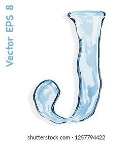 Letter J from clear transparent bluish water droplets. Vector EPS 8.