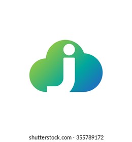 letter j cloud shape icon logo green blue