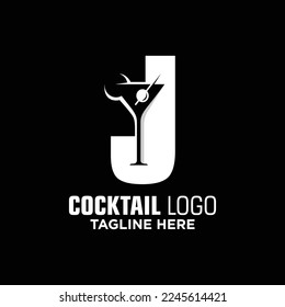 Letter J Cocktail Logo Design Template Inspiration, Vector Illustration.