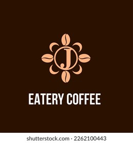 Letter J with Coffee Bean Icon for Cafe, Coffee Shop, Bean Company Logo Idea Template