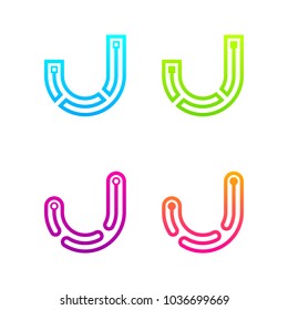 Letter J Colorful logotype with Three Line Dots Link, Square and Circle shape Maze Labyrinth, Technology and Digital Connection concept for your Corporate identity