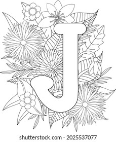 letter j coloring page floral coloring stock vector royalty free 2025537077 shutterstock