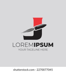 Letter J Combination With Bullet Shot Logo Design Vector Illustration