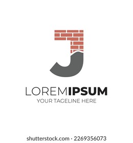 Letter J Combined With Cemented Brick Logo Design Icon Vector Illustration