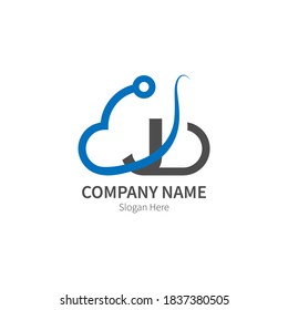 Letter  J combined with cloud technology icon logo illustration