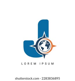 letter J with compass logo, icon, symbol, illustration design template