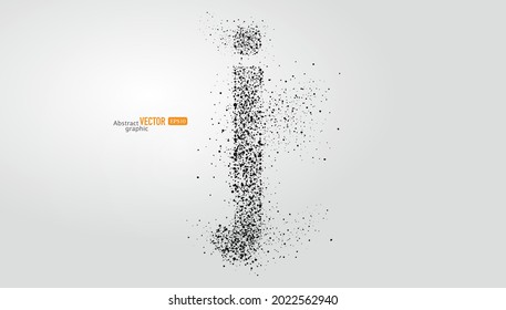 The letter j is composed of particles on gray background. Abstract vector font material.