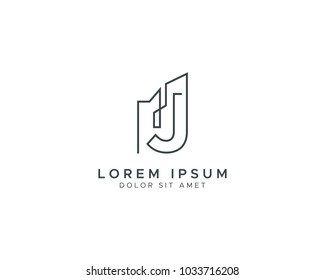 Letter J Construction and Building Artline Logo Template
