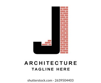 Letter J Construction Logo with Brick Wall Vector