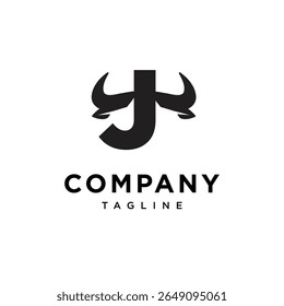 Letter J Cow Horns Logo Icon Vector