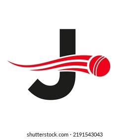 Letter J Cricket Logo Concept With Ball Icon For Cricket Club Symbol Vector Template. Cricketer Sign