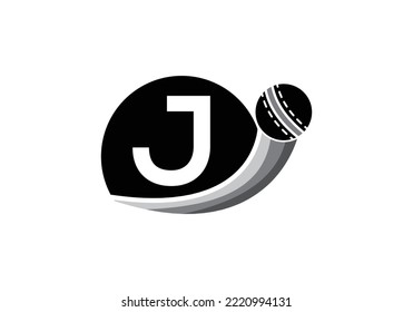 Letter J Cricket Logo Concept With Moving Cricket Ball Icon. Cricket Sports Logotype Symbol Vector Template Design.