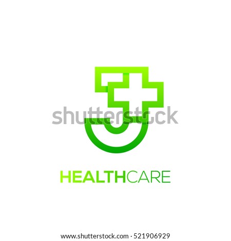 Letter J cross plus logo Green color,Medical healthcare hospital Logotype