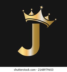 Letter J Crown Logo. Crown Logo on Letter J Vector Template for Beauty, Fashion, Star, Elegant, Luxury Sign