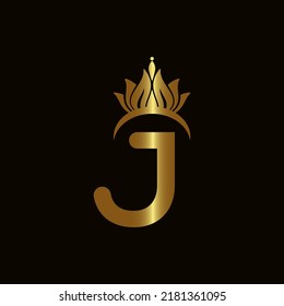 Letter J Crown Logo. Crown Logo on Letter J Vector Template Design.