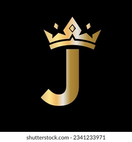 Letter J Crown Logo. Crown Logo on Letter J Vector Template for Beauty, Fashion, Star, Elegant, Luxury Sign