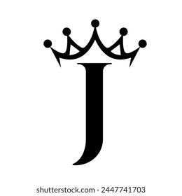 Letra J Corona Logo para Reina Signo, Belleza, Moda, Estrella, Elegante, Símbolo de Lujo	