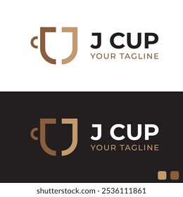 Letra J logotipo de la Copa. Diseño del logo de J Coffee. Letra J Diseño de logotipo de Vector de café. 