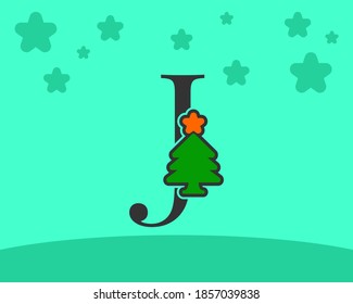 letter J cute and fun christmas tree alphabet decoration cartoon