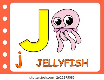 letter j for cute jellyfish. kids education game 