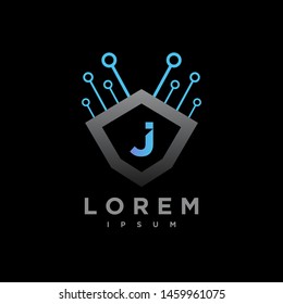 Letter J Cyber, Security technology Logo Design Vector Template