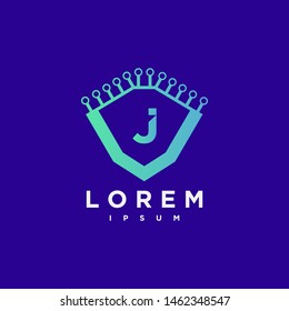 Letter J Cyber, Security technology link Logo Design Vector Template