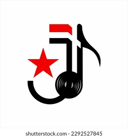 Letter J and D vector logo design with musical note symbol, cross and star.