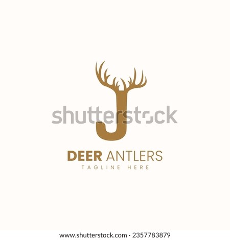 Letter J with Deer Antlers Logo Vector Image. Hunting Logo Inspirations Foto stock © 