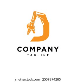 Letter J Demolition Excavator Logo Icon Vector