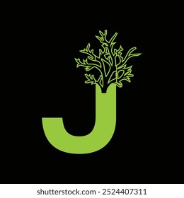 Letter J Design Logo with Creative Tree Branch. J Letter Tree Icon Logo