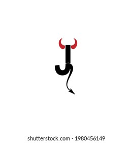 Letter J with devil's horns and tail icon logo design vector template