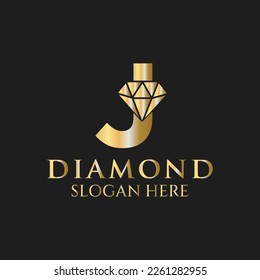 Letter J Diamond Logo Design. Jewelry Logo With Diamond Icon Vector Template