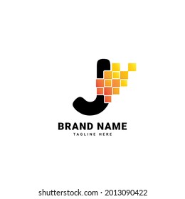 Letra J píxel digital tecnología de gradiente moderno diseño de logotipo vectorial