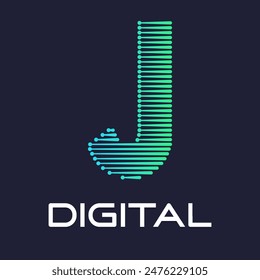 letter j digital or technology logo vector template. Suitable for digital font industry with dot, gradient color and modern style. Also suitable for machine