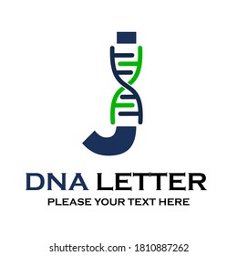 Letter j DNA Logo-Vorlage. Design mit Chromosomensymbol. Geeignet für Forschung, Wissenschaft, Medizin, Logotyp, Technologie, Labor, Molekül, Protein, Kern usw.