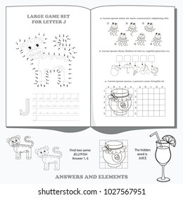 Letter J. Dot to dot educational game for kids.