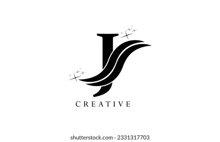 Letra J forma de corte doble elementos de diseño de iconos