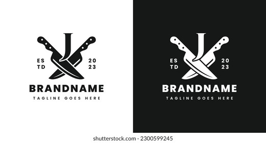 Letter J Double Knife Logo, Suitable for any business related to knife with J initial.