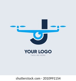 Letter J Drone Logo Design Vector Icon Graphic Emblem Illustration