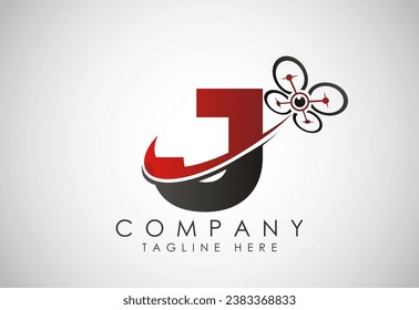 Letter J drone logo design vector template. Drone technology logo sign symbol