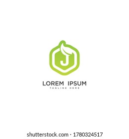 Letter J eco leaf logo icon design template elements