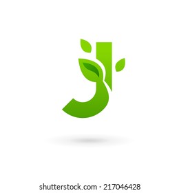 Letter J eco leaves logo icon design template elements. Vector color sign.